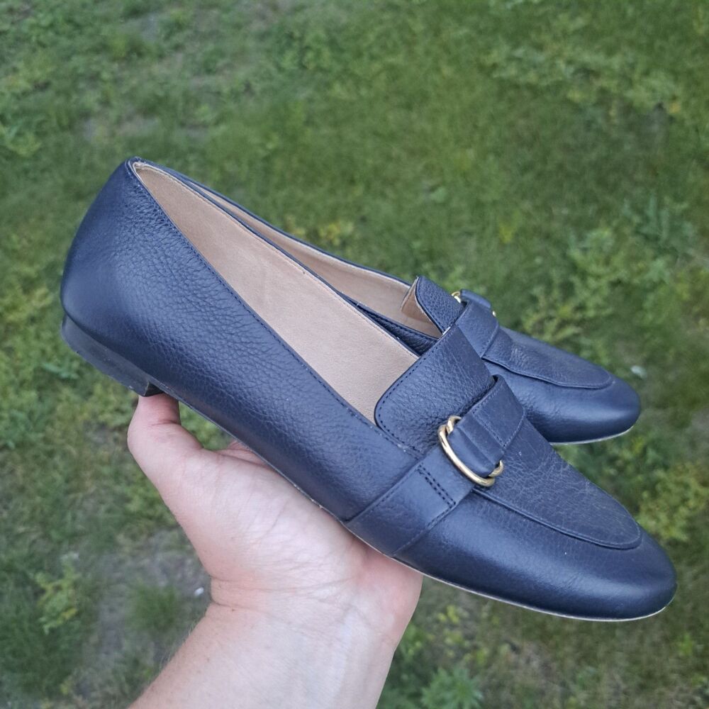 Talbots Ryan D-Ring Loafers Navy Blue Leather Womens Size 8 Casual Flats Shoes - Picture 2 of 6